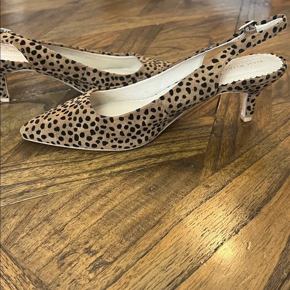 Isaac Mizrahi Brown/Black Leopard Print Kitten Heel Sling-backs, size 9.5 - Picture 4 of 8